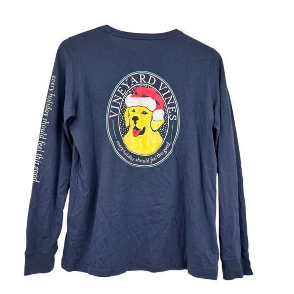 Vineyard Vines Lab Christmas Navy Long Sleeve Pocket T-Shirt women size small